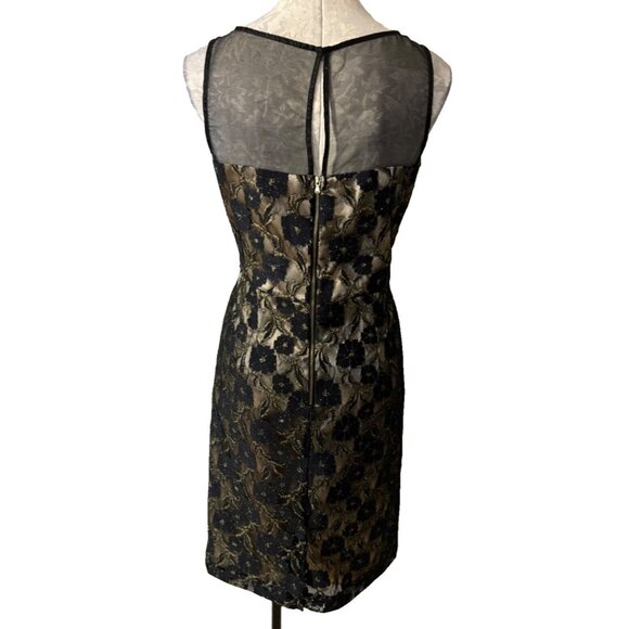 J Taylor Dress Black Gold 8 Lace Holiday Party Event Sheath Cruise Date Wedding - Picture 3 of 6